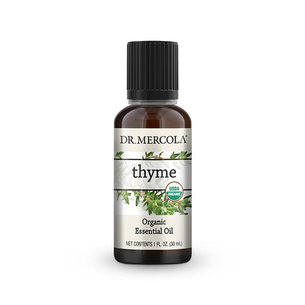 Dr. Mercola's Organic Thyme Essential Oil bottle