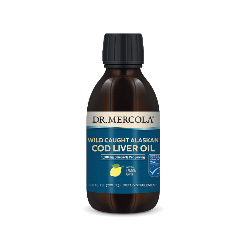 Dr. Mercola Wild Caught Alaskan Cod Liver Oil Supplement with Natural Lemon Flavor