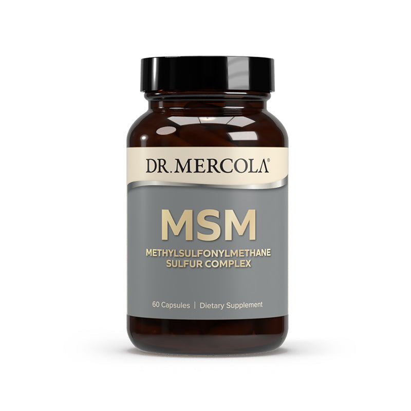 Dr. Mercola's MSM Sulfur Complex bottle and capsules