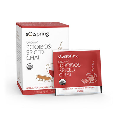 Solspring Organic Rooibos Spiced Chai Tea box and tea bag