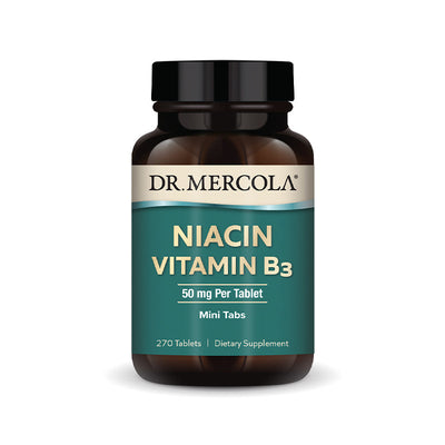 Niacin Vitamin B3 Supplement bottle and tablets
